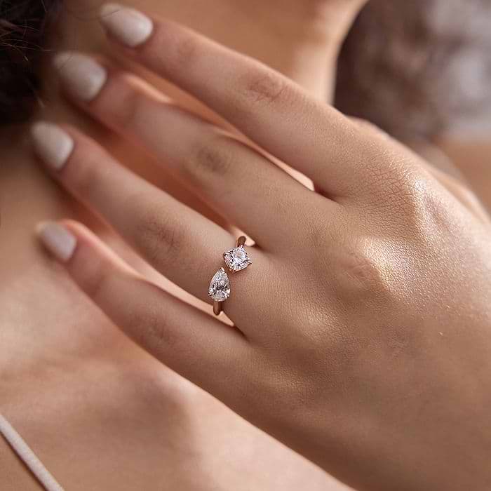 Toi Et Moi Pear and Cushion Fashion Ring
