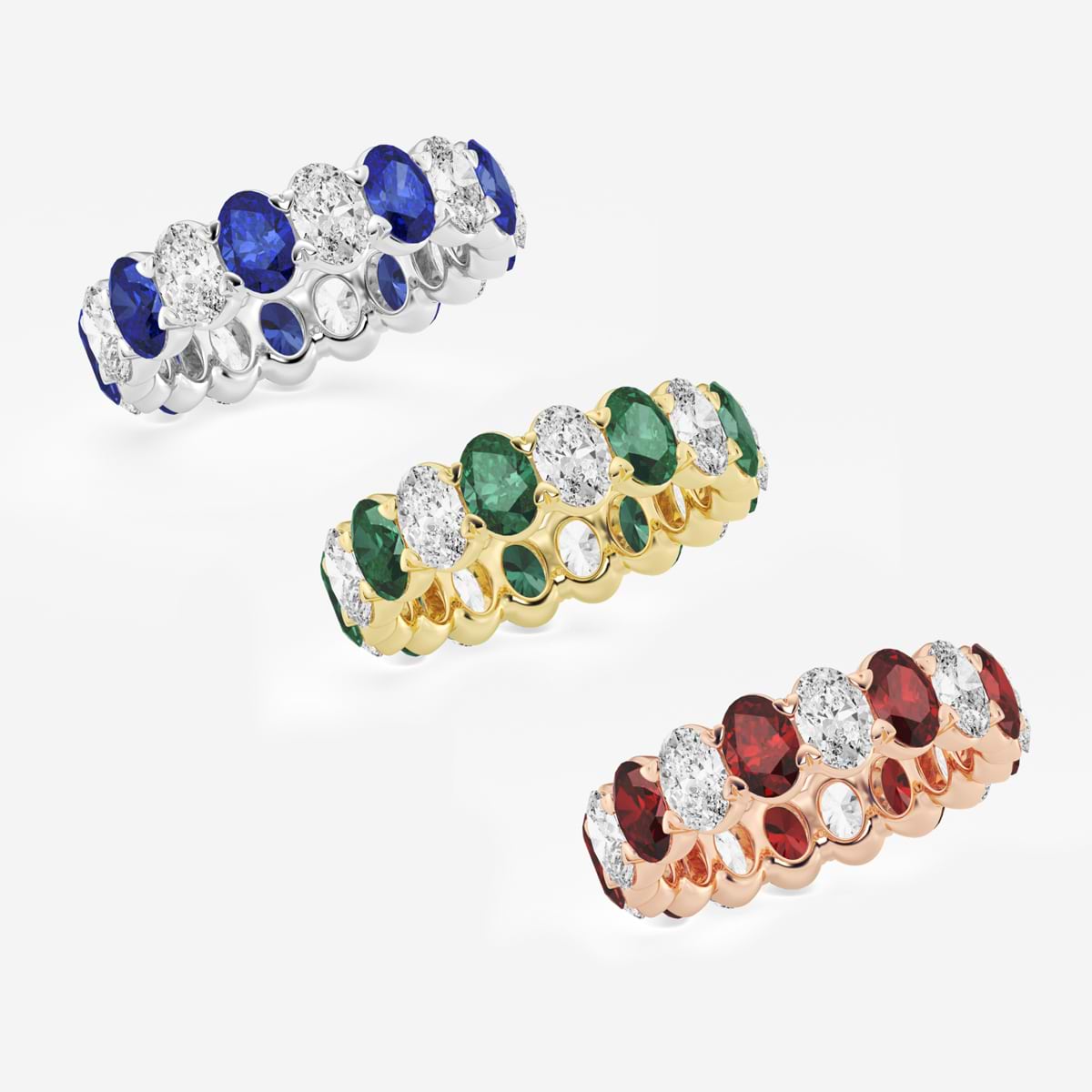 5.2x3.6 mm Oval Cut Created Emerald and 2 5/8 ctw Oval Lab Grown Diamond Eternity Band - 5mm Width 14K White Gold