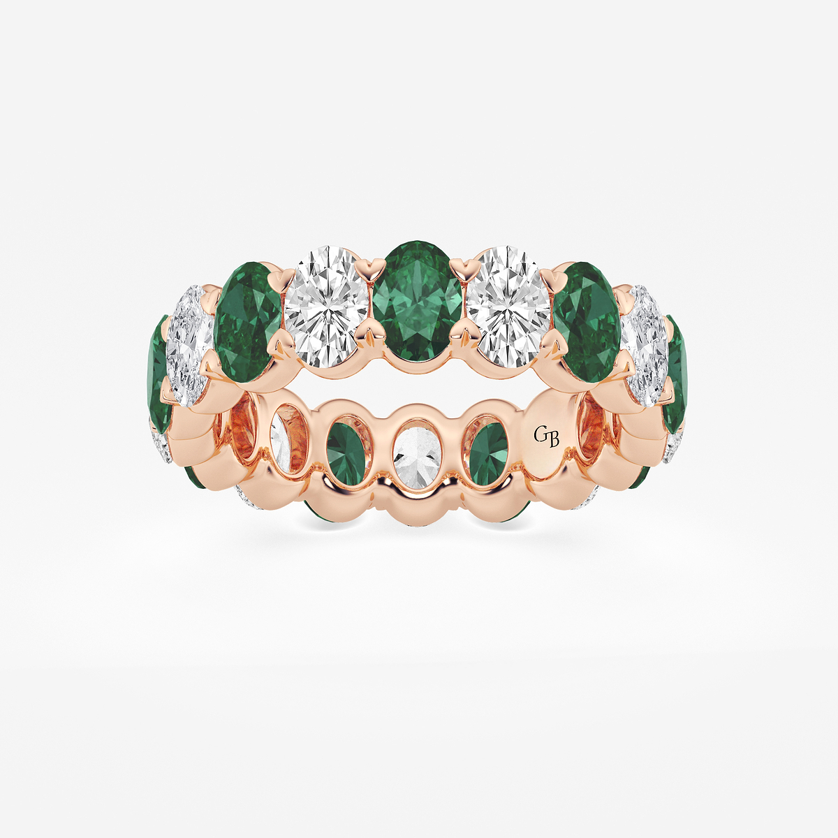 5.2x3.6 mm Oval Cut Emerald and 2 5/8 ctw Oval Lab Grown Diamond Eternity Band - 5mm Width