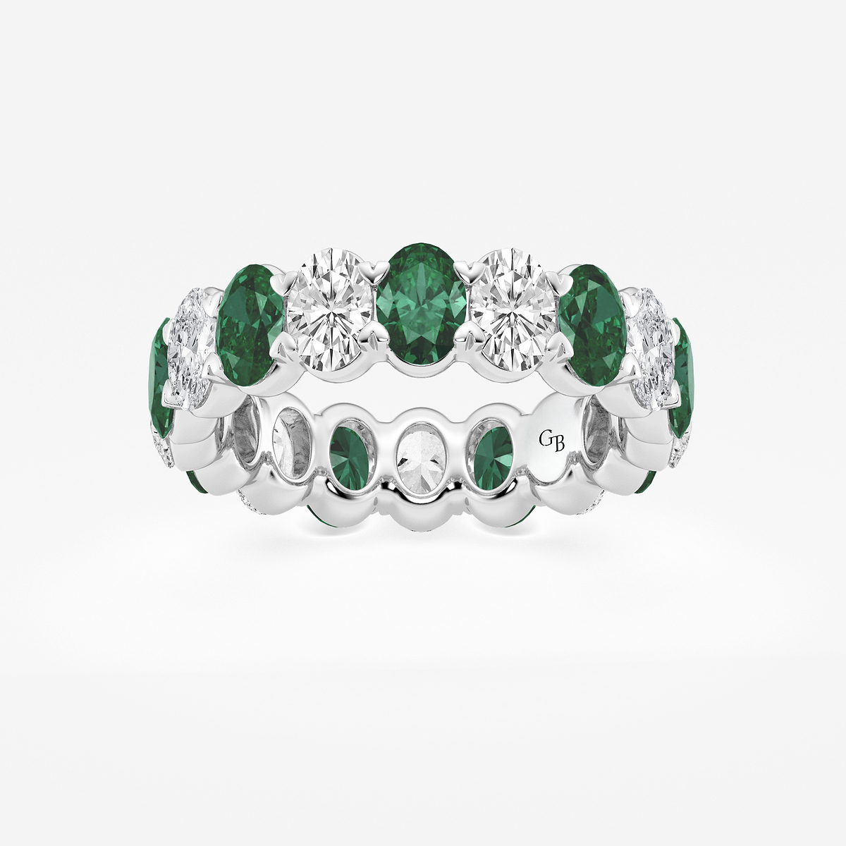 4.9x3.4 mm Oval Cut Created Emerald and 2 5/8 ctw Oval Lab Grown Diamond Eternity Band - 5mm Width