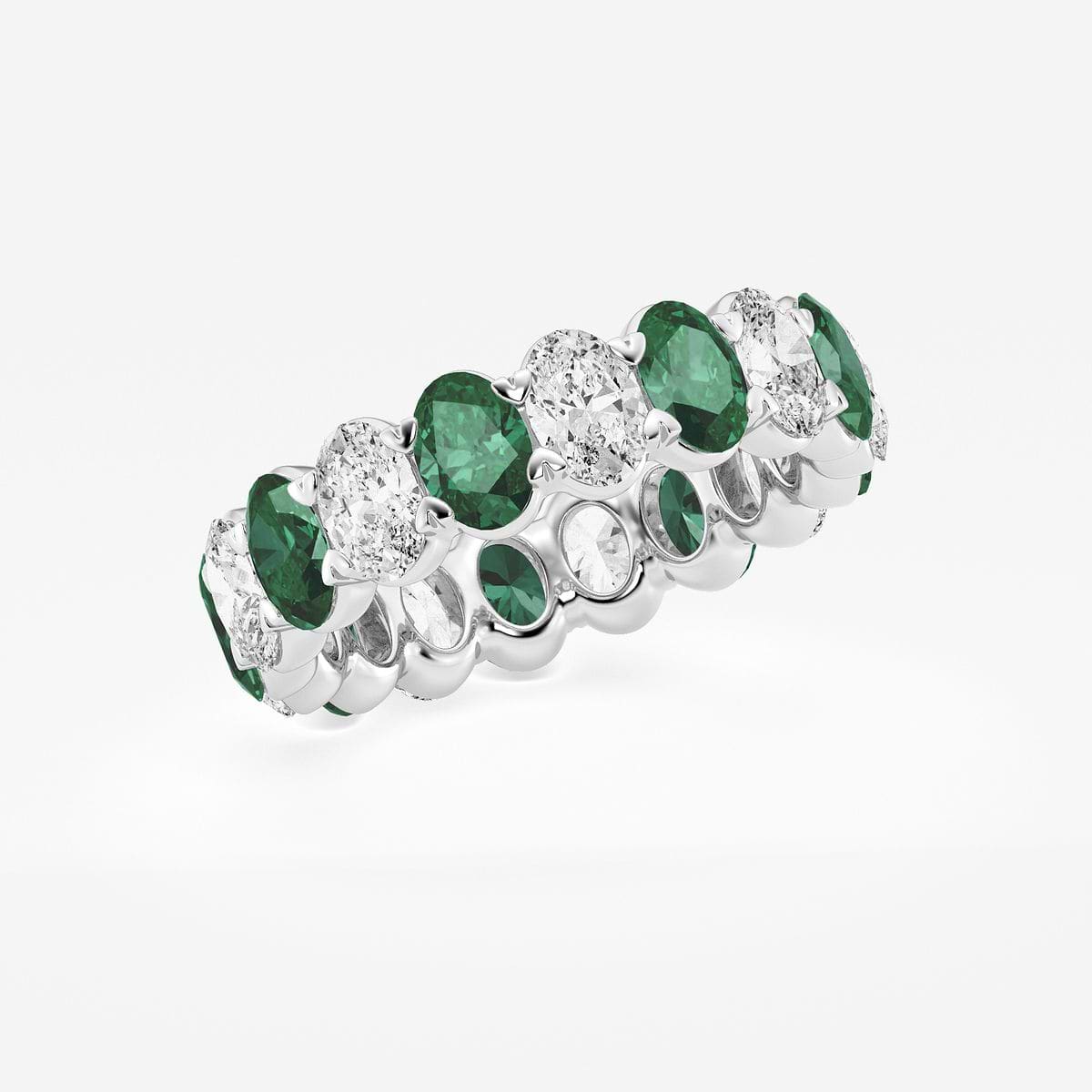 5.2x3.6 mm Oval Cut Created Emerald and 2 5/8 ctw Oval Lab Grown Diamond Eternity Band - 5mm Width 14K White Gold
