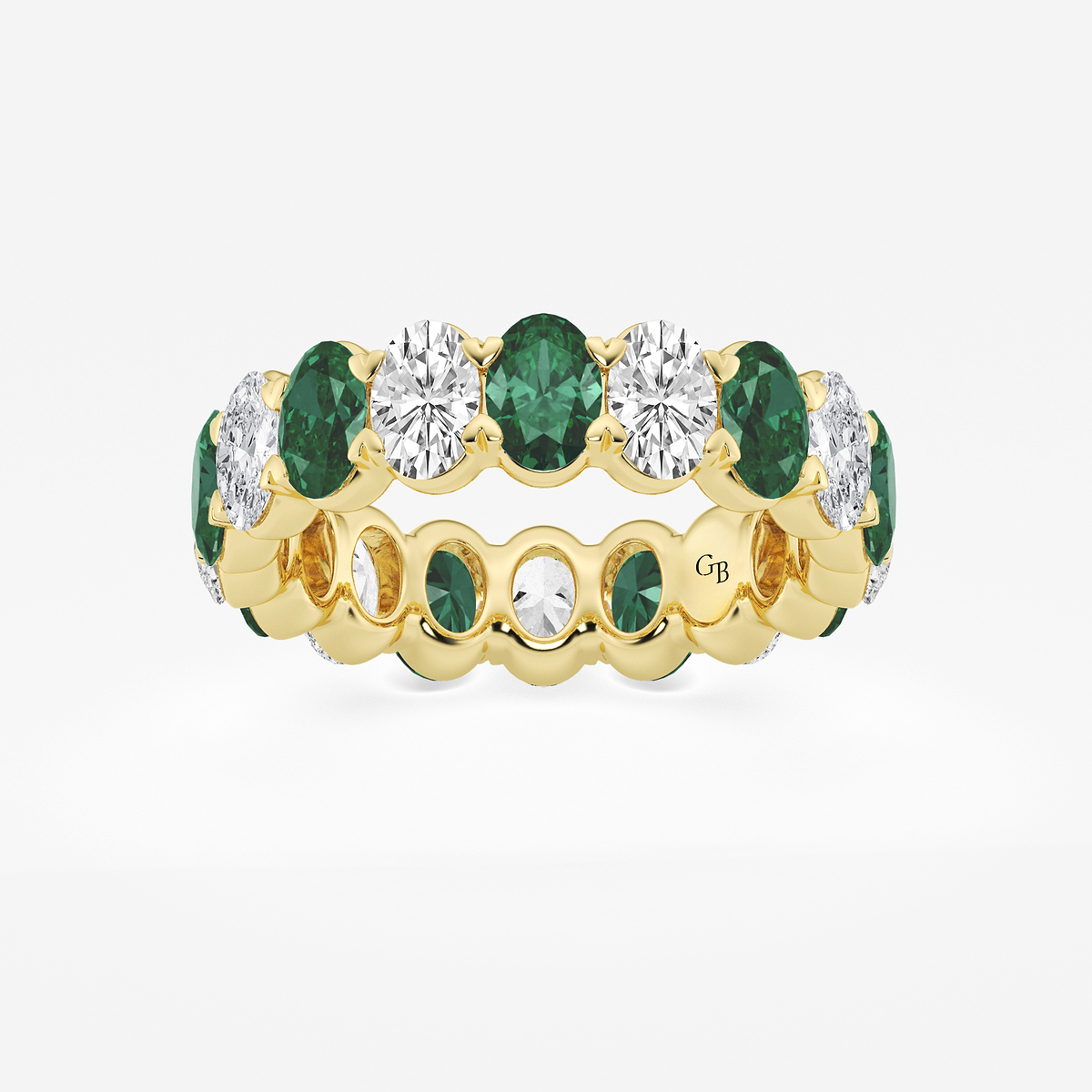 5.2x3.6 mm Oval Cut Emerald and 2 5/8 ctw Oval Lab Grown Diamond Eternity Band - 5mm Width