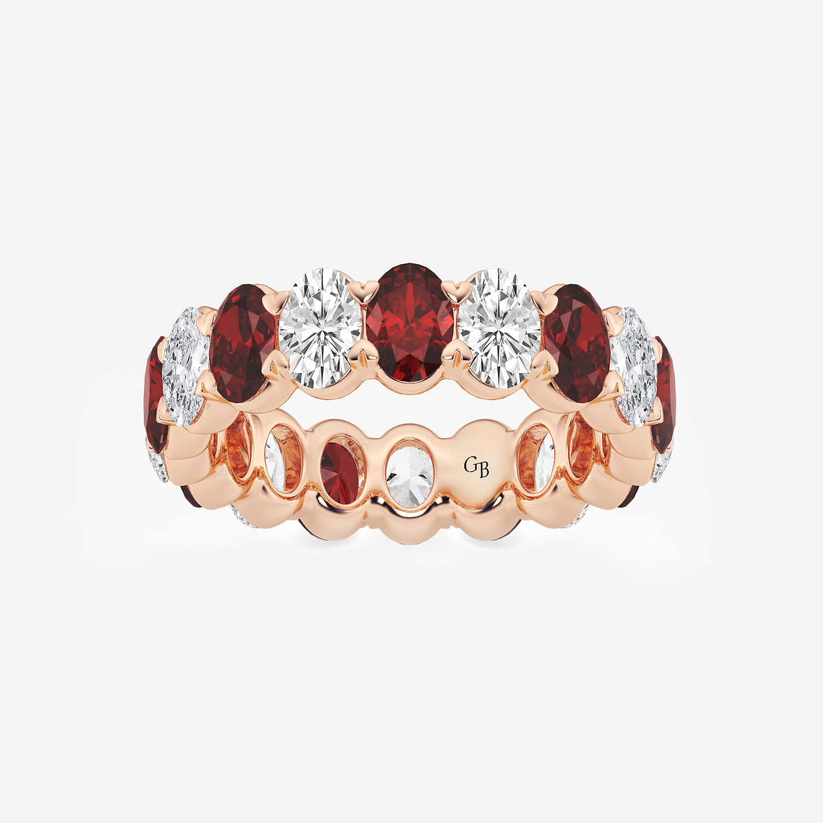 4.9x3.4 mm Oval Cut Ruby and 2 5/8 ctw Oval Lab Grown Diamond Eternity Band - 5mm Width