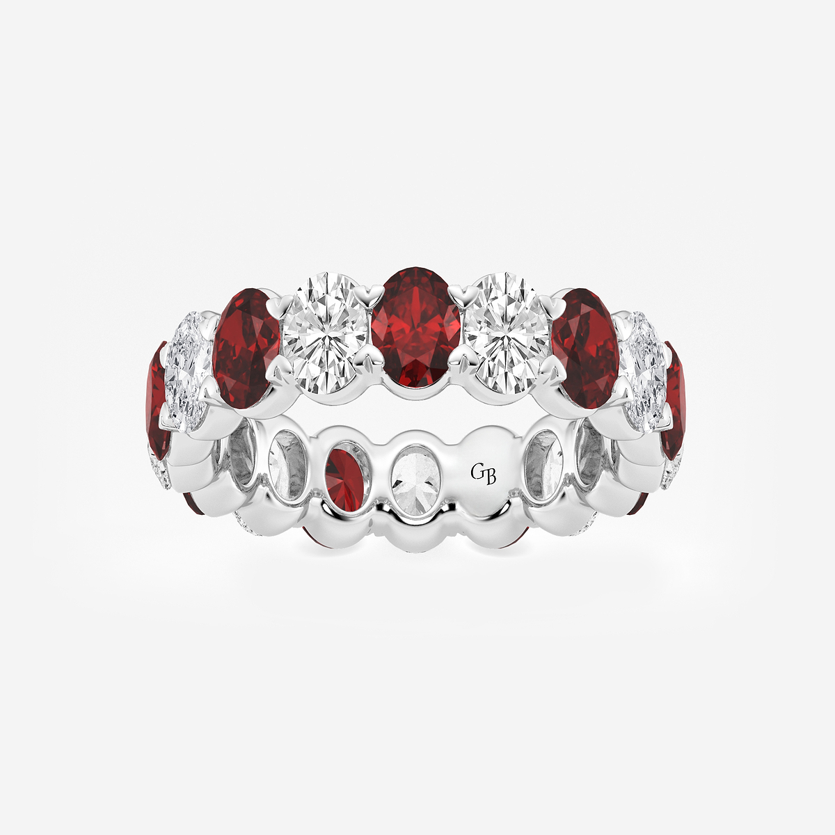 4.9x3.4 mm Oval Cut Created Ruby and 2 5/8 ctw Oval Lab Grown Diamond Eternity Band - 5mm Width