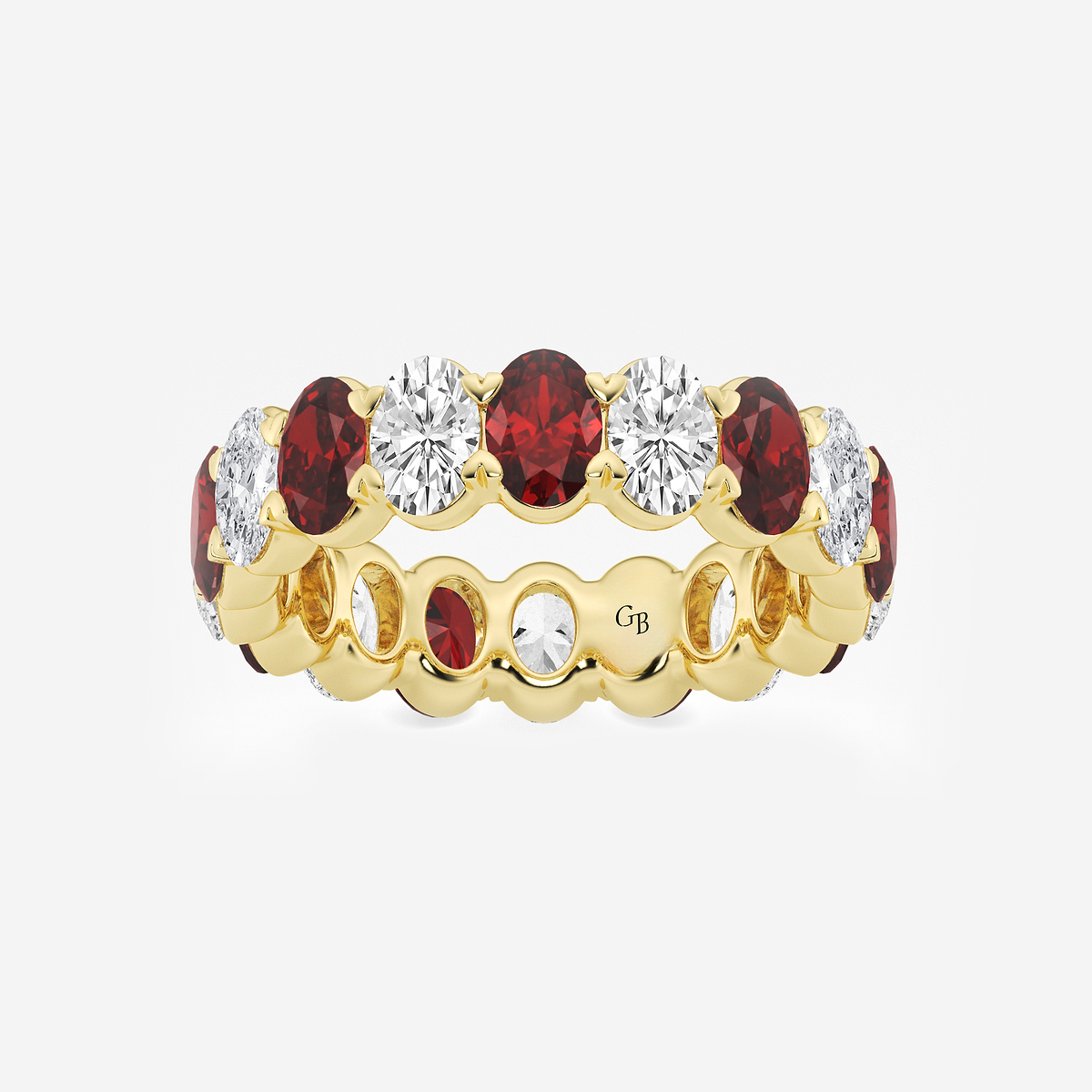 4.9x3.4 mm Oval Cut Ruby and 2 5/8 ctw Oval Lab Grown Diamond Eternity Band - 5mm Width