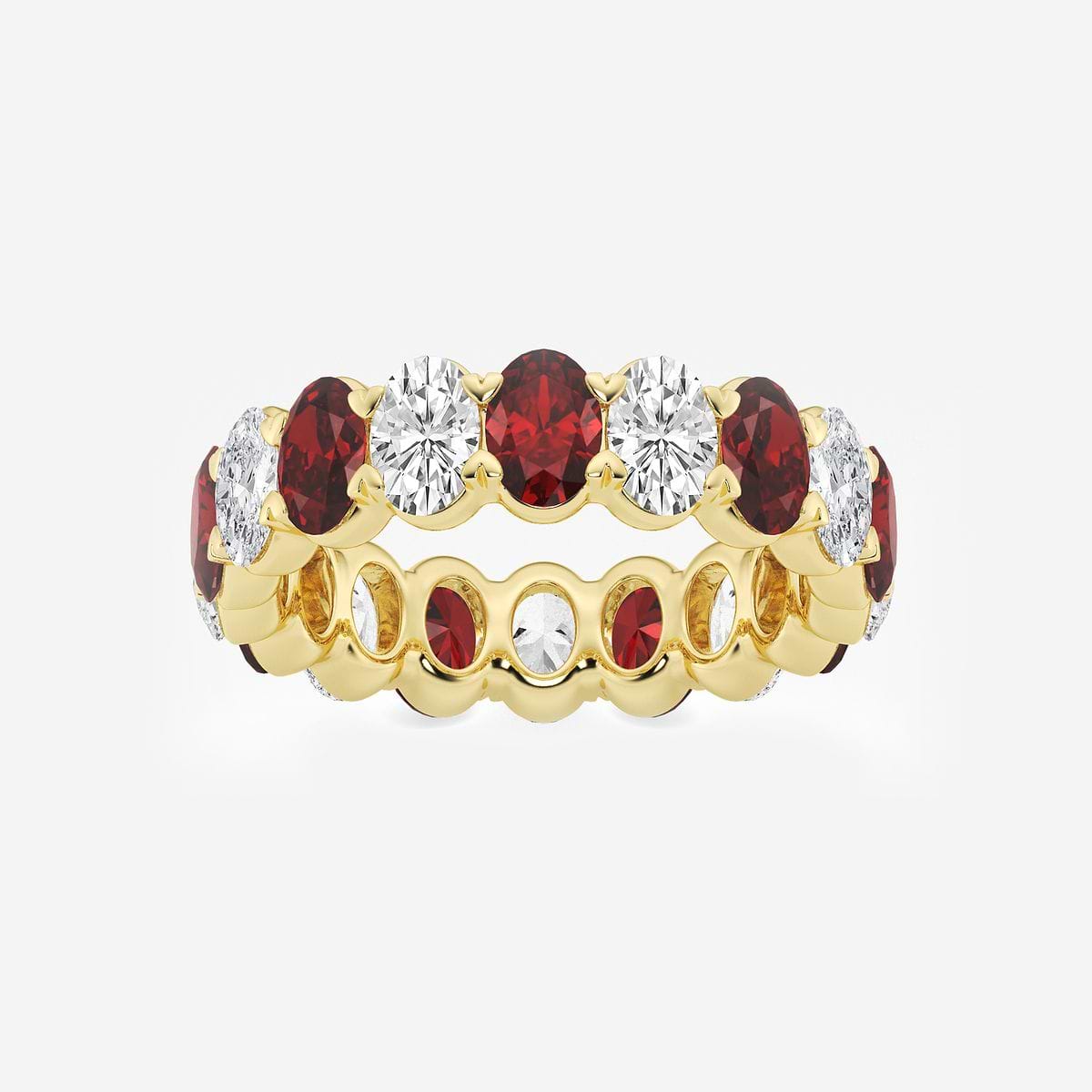 5.2x3.6 mm Oval Cut Created Ruby and 2 5/8 ctw Oval Lab Grown Diamond Eternity Band - 5mm Width 14K Yellow Gold