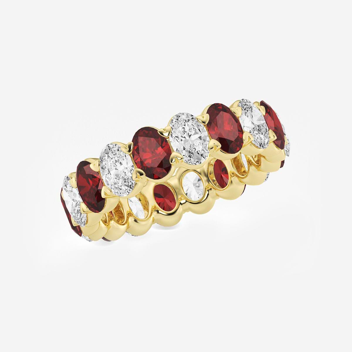 5.2x3.6 mm Oval Cut Created Ruby and 2 5/8 ctw Oval Lab Grown Diamond Eternity Band - 5mm Width 14K Yellow Gold