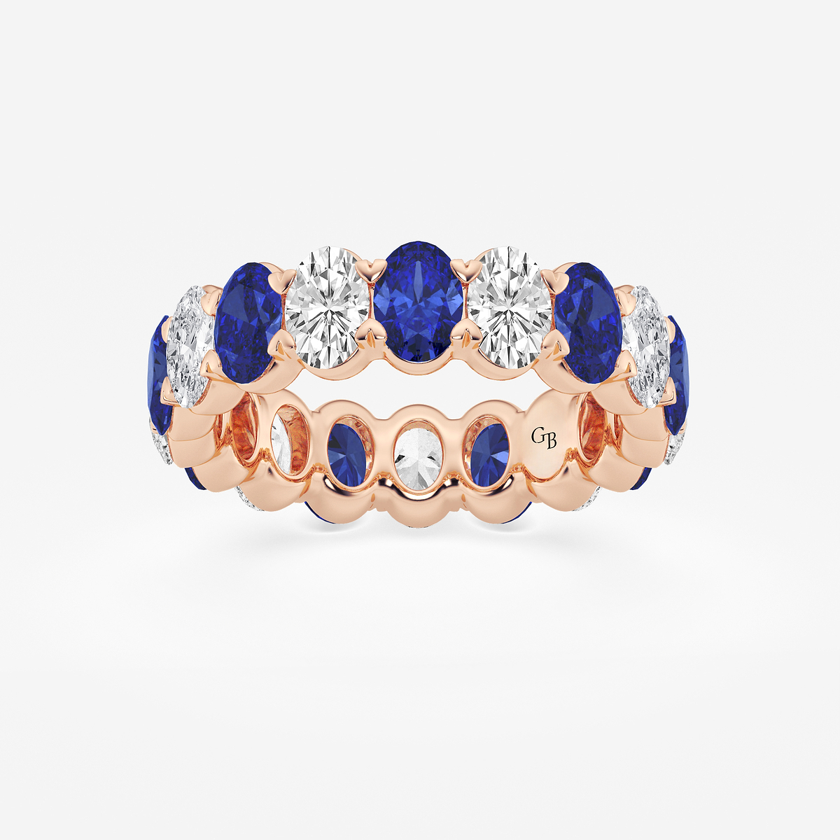 5.4x3.8 mm Oval Cut Sapphire and 2 5/8 ctw Oval Lab Grown Diamond Eternity Band - 5.4mm Width