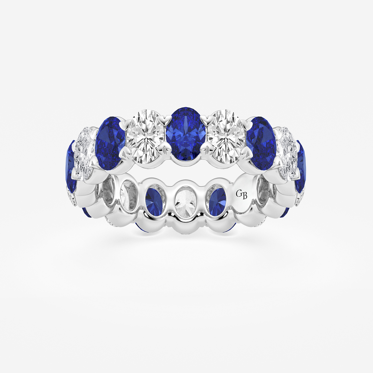 5.0x3.6 mm Oval Cut Created Sapphire and 2 5/8 ctw Oval Lab Grown Diamond Eternity Band - 5mm Width 14K White Gold