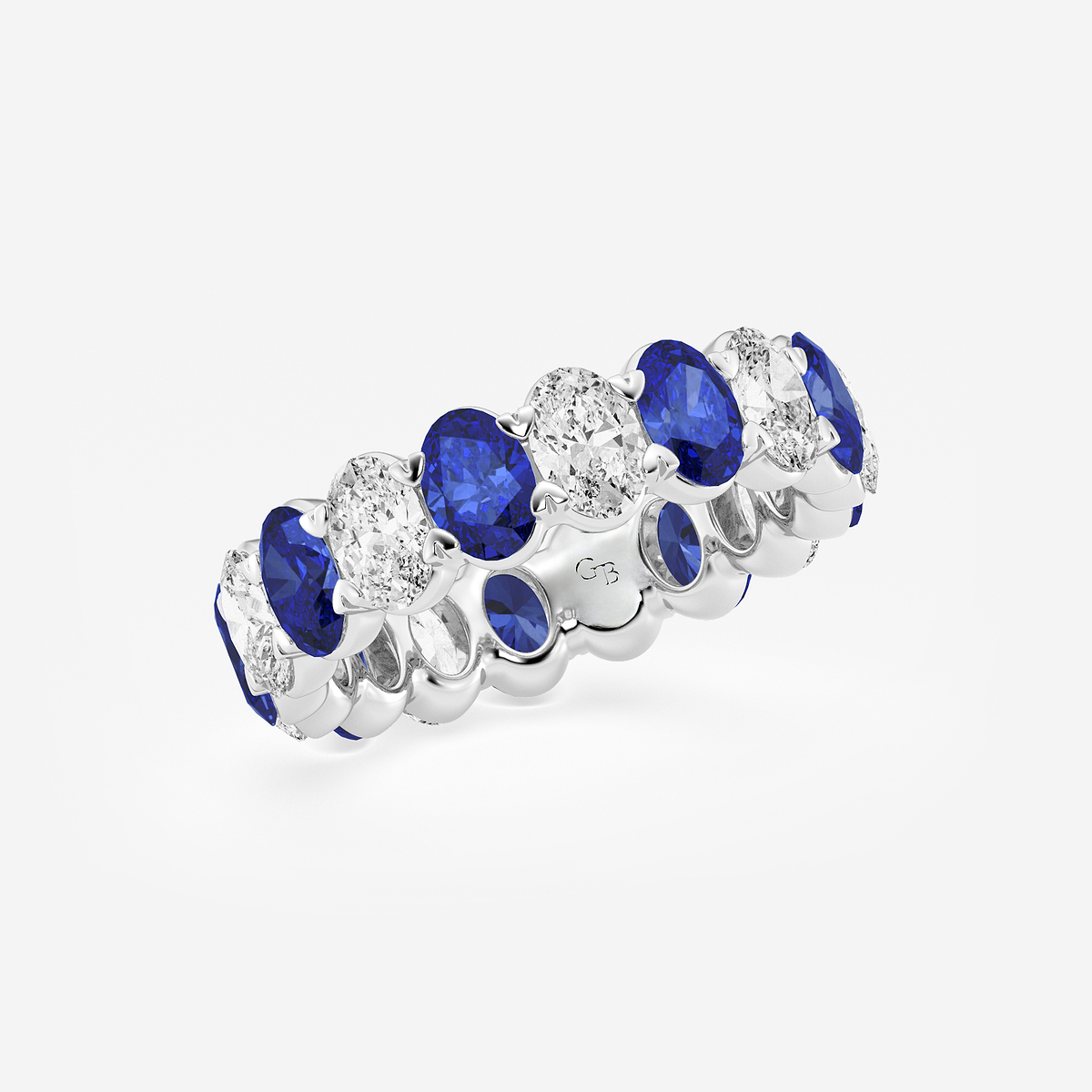 5.0x3.6 mm Oval Cut Created Sapphire and 2 5/8 ctw Oval Lab Grown Diamond Eternity Band - 5mm Width 14K White Gold