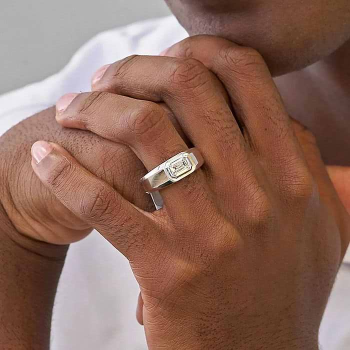 Men's Polished Emerald Solitaire Engagement Ring
