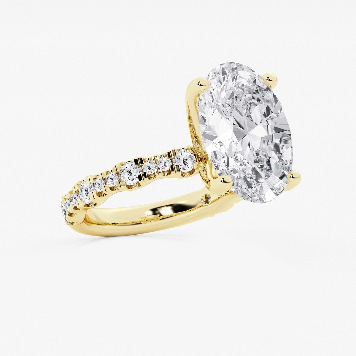 8 3/4 ctw Oval Lab Grown Diamond Station Engagement Ring 14K Yellow Gold, E, VS1