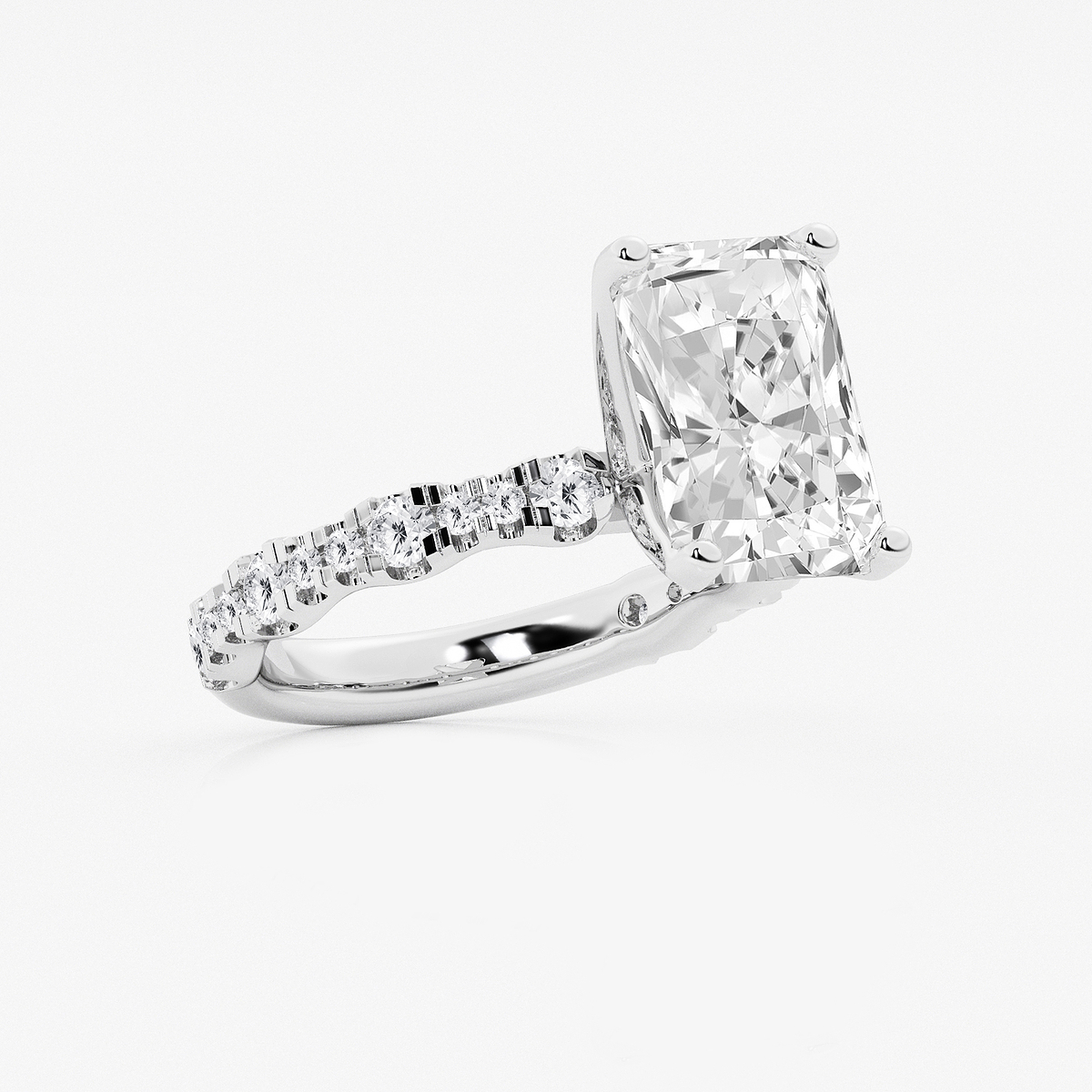 6 3/4 ctw Radiant Lab Grown Diamond Station Engagement Ring 14K White Gold, FG, VS2+