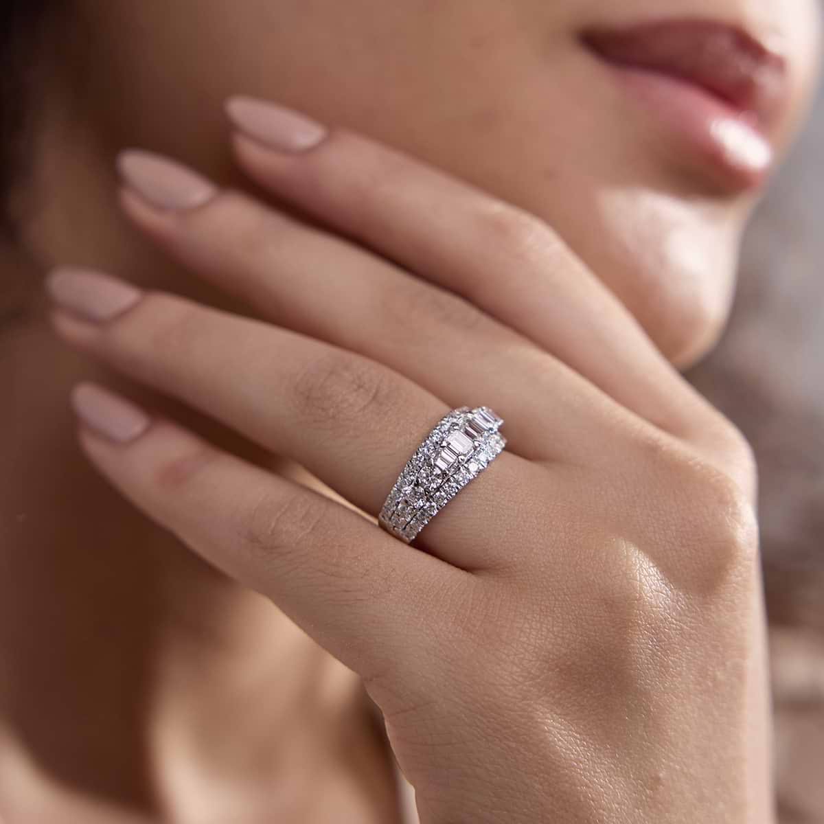 2 1/2 ctw Emerald and Round Lab Grown Diamond Band