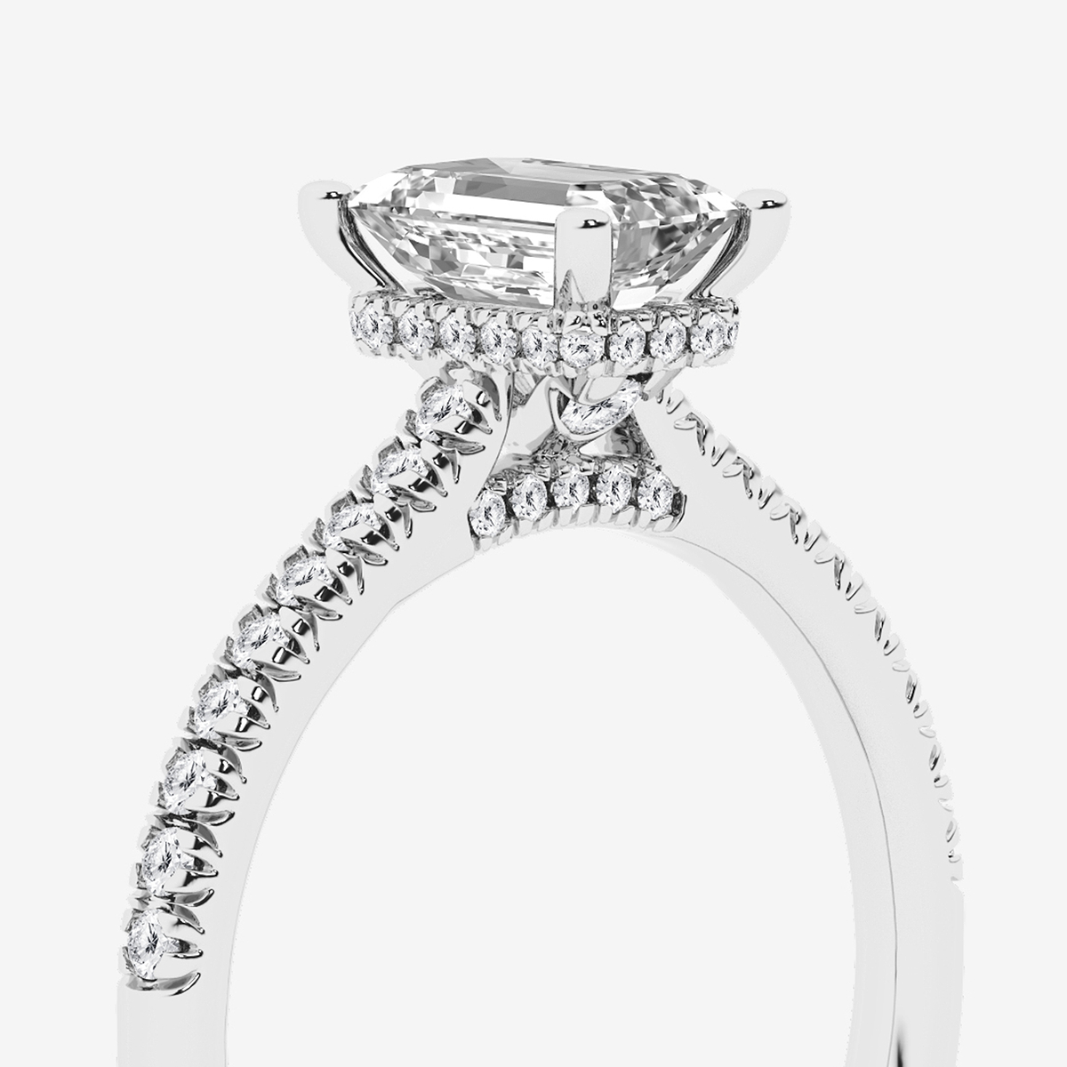 Additional Image 2 for  1 1/3 ctw Emerald Lab Grown Diamond Hidden Halo Engagement Ring