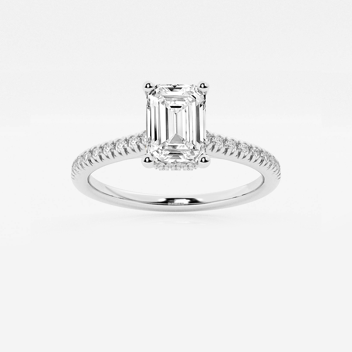 1 1/3 ctw Emerald Lab Grown Diamond Hidden Halo Engagement Ring