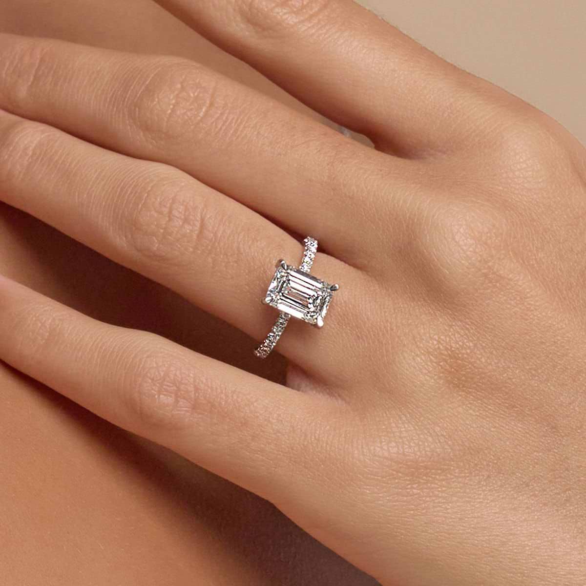 2 1/2 ctw Emerald Lab Grown Diamond Hidden Halo Engagement Ring 14K White Gold, E+, VS1+