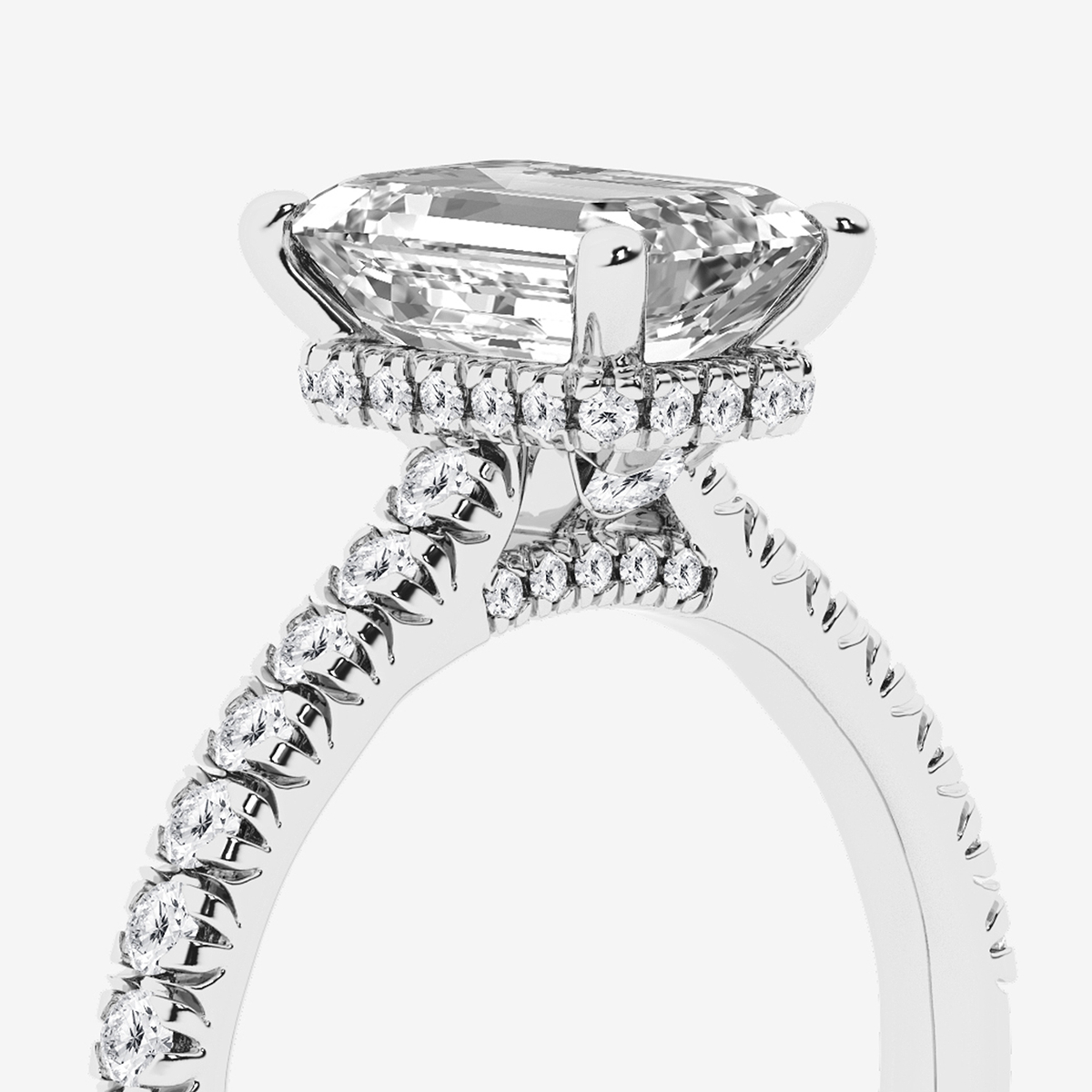 Additional Image 2 for  2 1/2 ctw Emerald Lab Grown Diamond Hidden Halo Engagement Ring