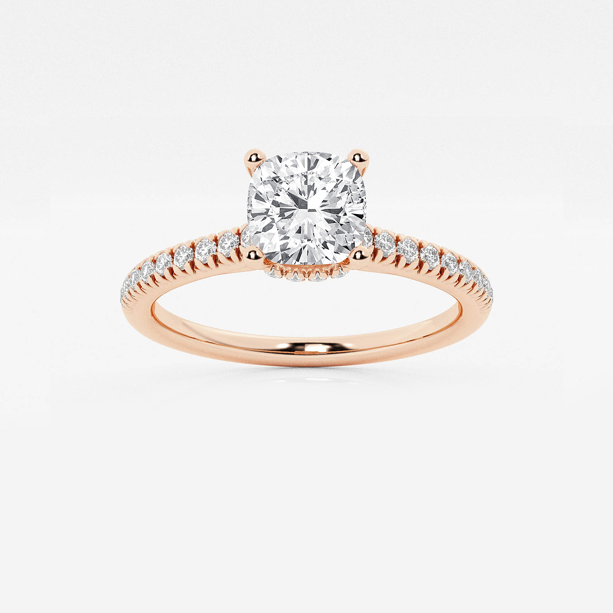 1 1/3 ctw Cushion Lab Grown Diamond Hidden Halo Engagement Ring