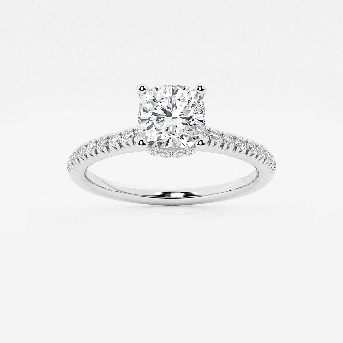 1 1/3 ctw Cushion Lab Grown Diamond Hidden Halo Engagement Ring
