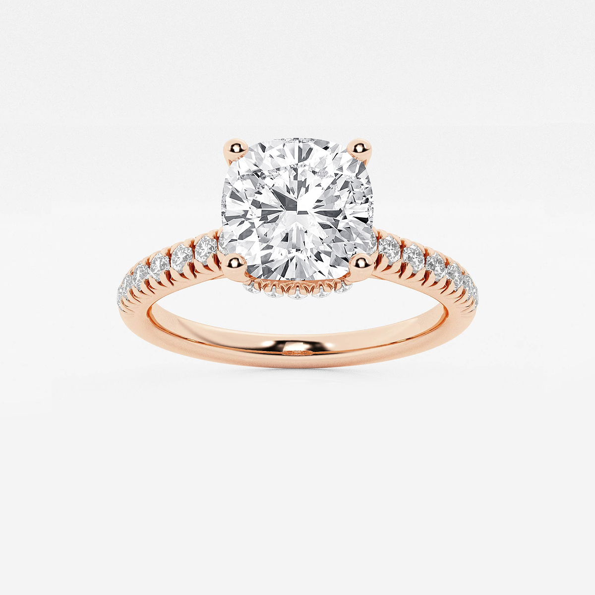 2 1/2 ctw Cushion Lab Grown Diamond Hidden Halo Engagement Ring