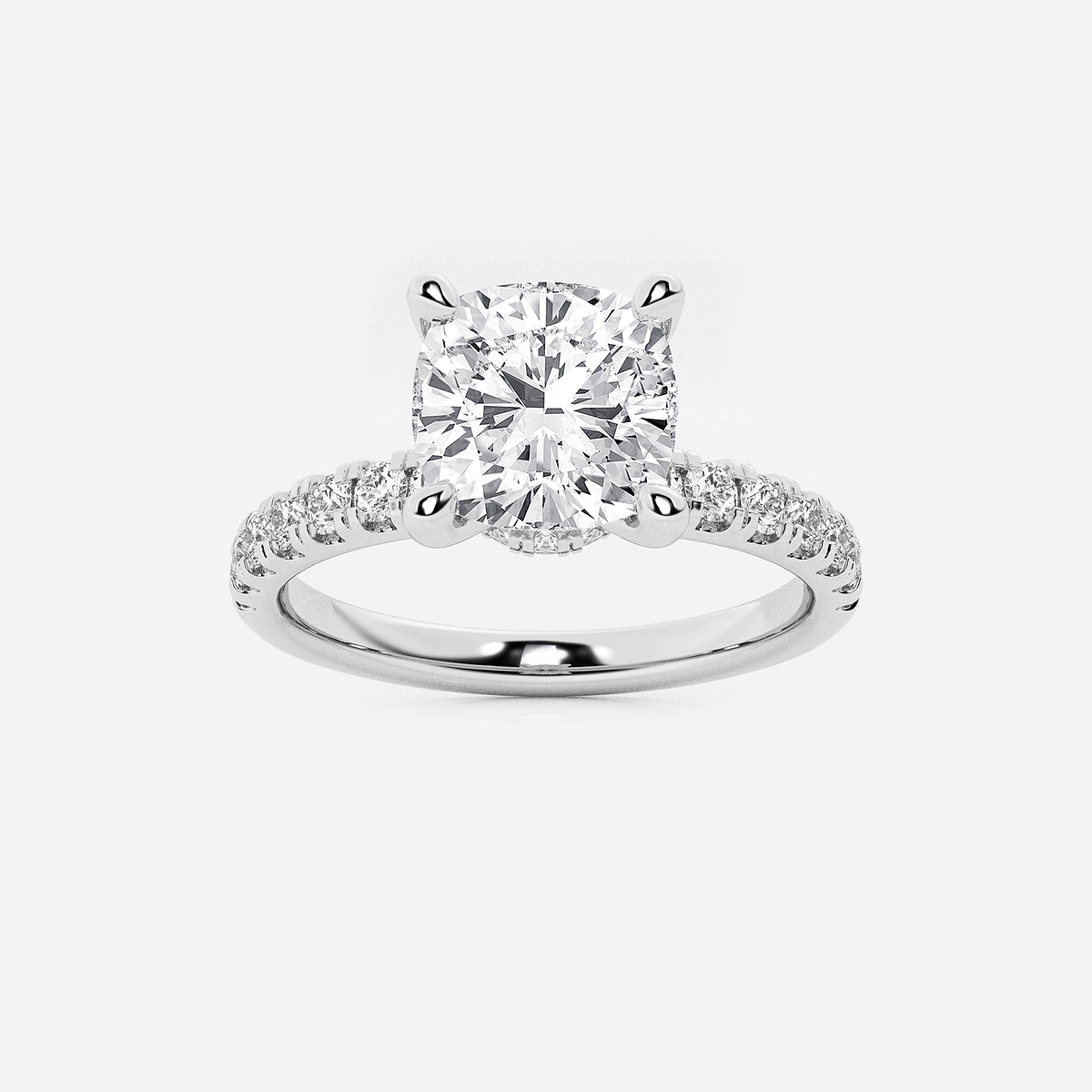 2 1/2 ctw Cushion Lab Grown Diamond Hidden Halo Engagement Ring