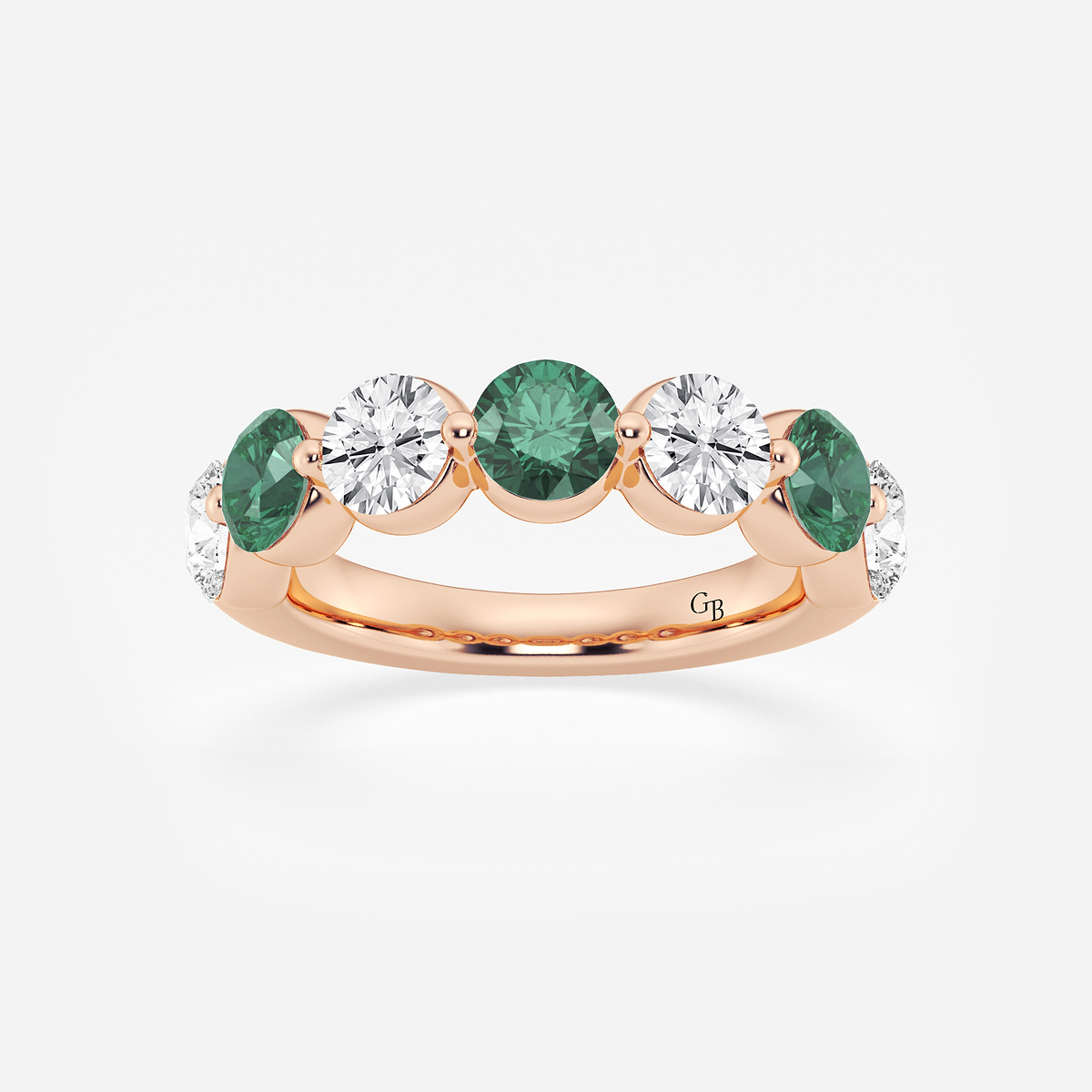 4.7 mm Round Cut Created Emerald and 1 7/8 ctw Round Lab Grown Diamond Anniversary Band