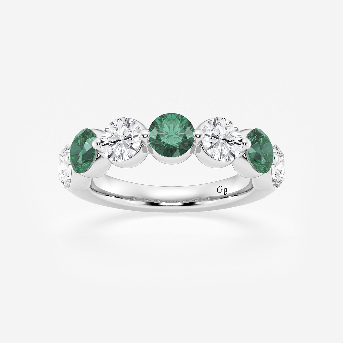 4.7 mm Round Cut Created Emerald and 1 7/8 ctw Round Lab Grown Diamond Anniversary Band
