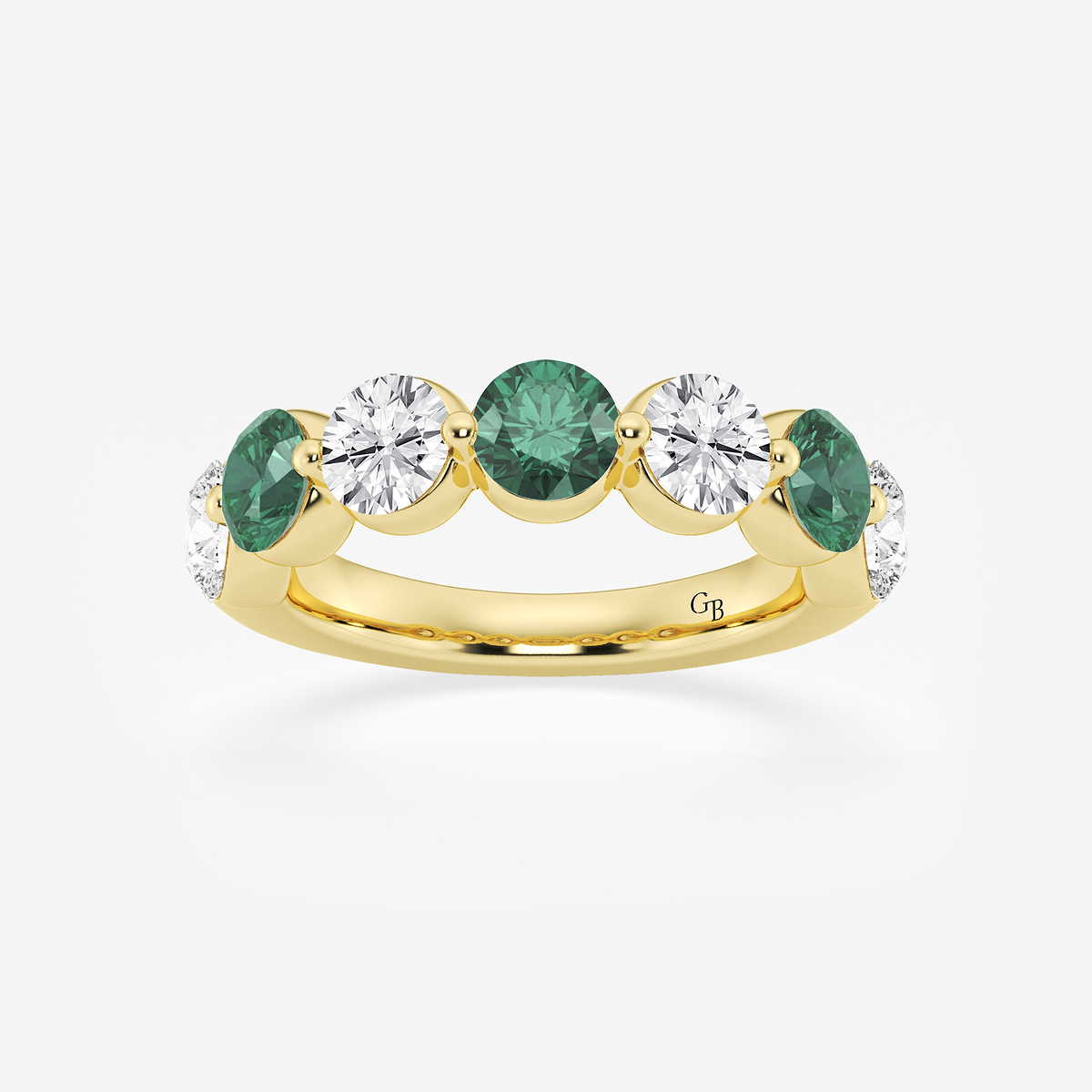 4.7 mm Round Cut Created Emerald and 1 7/8 ctw Round Lab Grown Diamond Anniversary Band