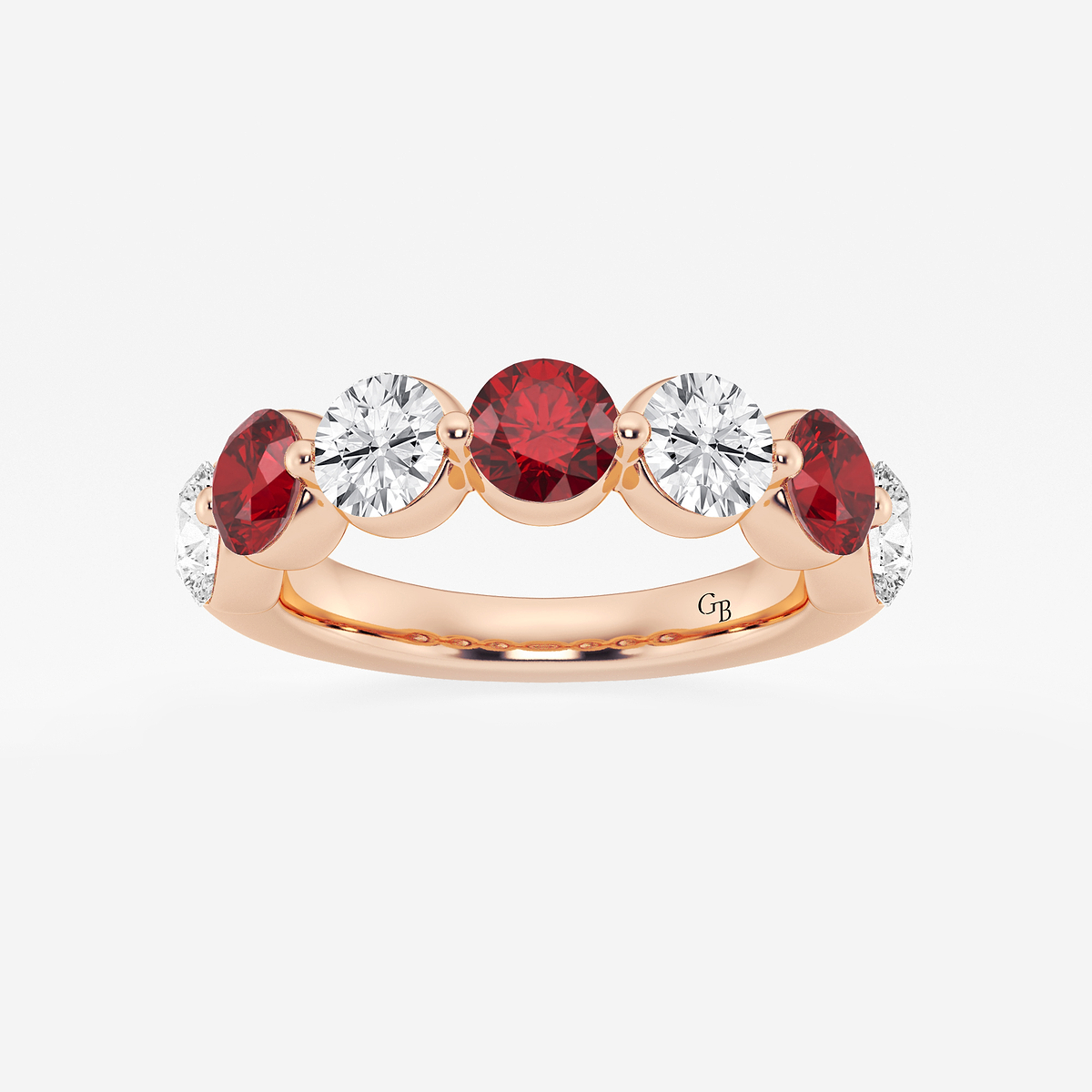 4.7 mm Round Cut Created Ruby and 1 7/8 ctw Round Lab Grown Diamond Anniversary Band
