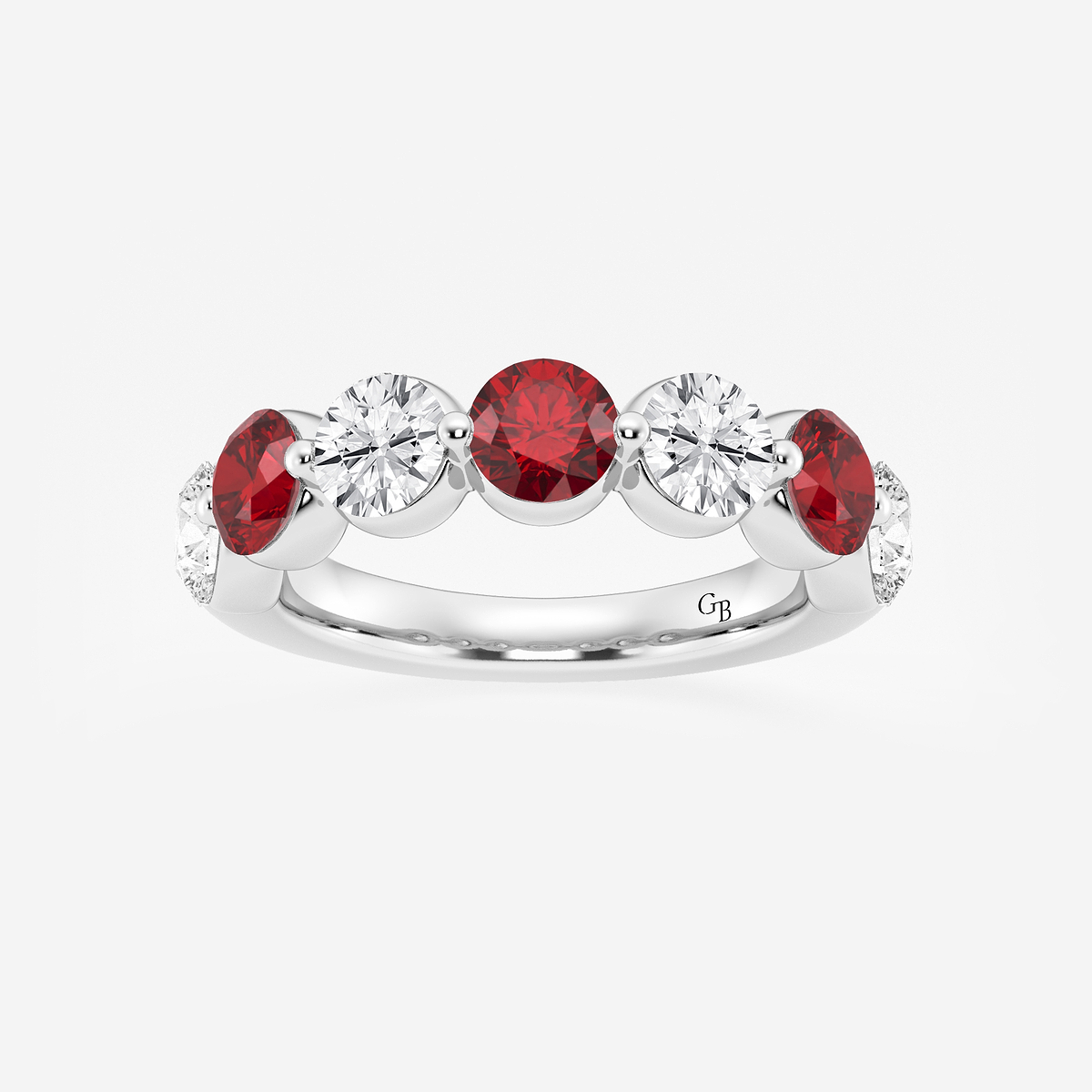4.7 mm Round Cut Created Ruby and 1 7/8 ctw Round Lab Grown Diamond Anniversary Band