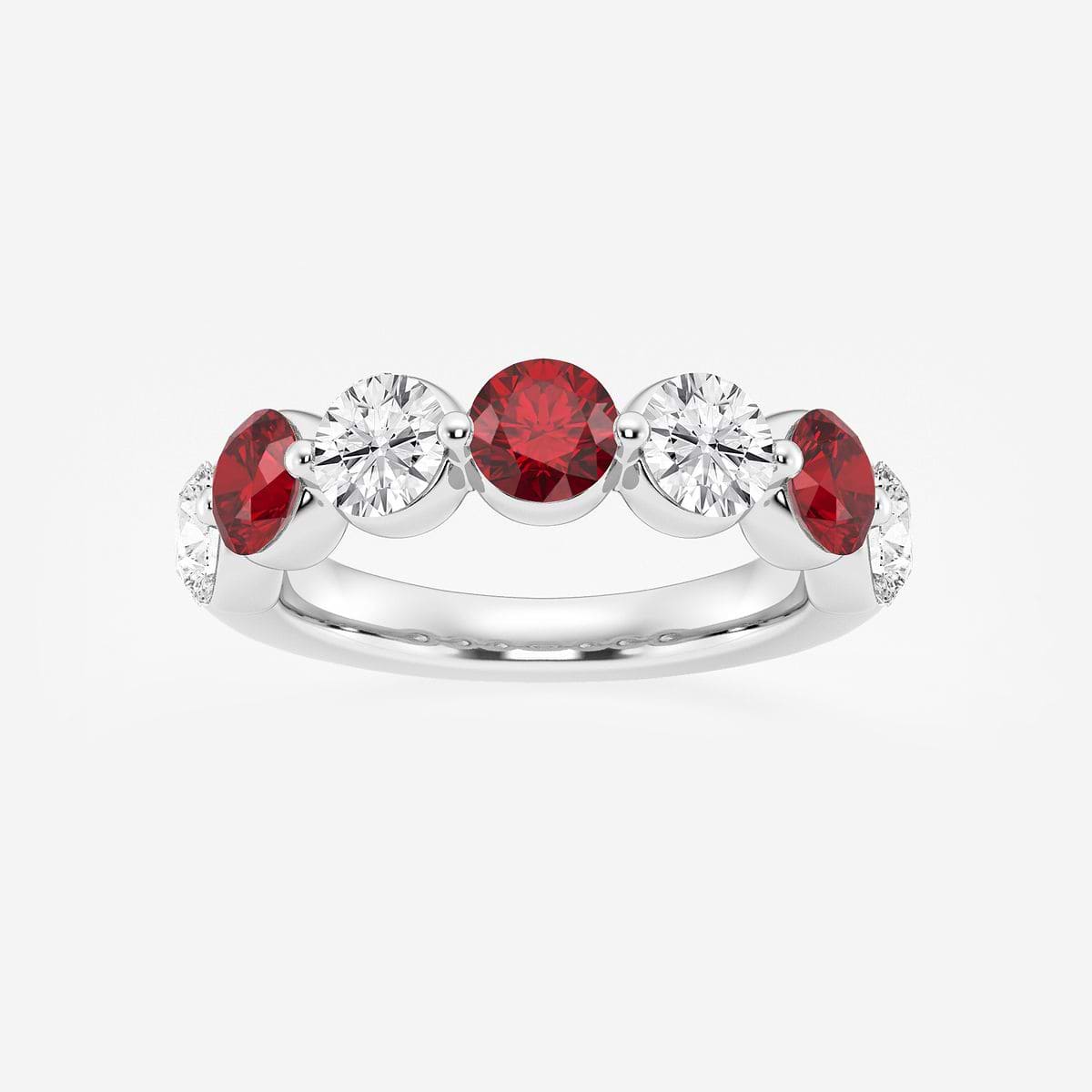 4.7 mm Round Cut Created Ruby and 1 7/8 ctw Round Lab Grown Diamond Anniversary Band
