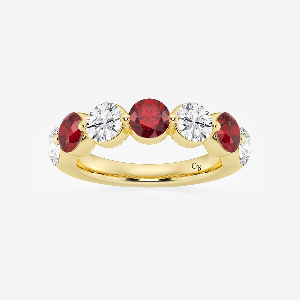 4.7 mm Round Cut Created Ruby and 1 7/8 ctw Round Lab Grown Diamond Anniversary Band