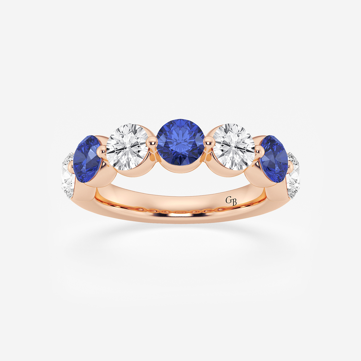 4.7 mm Round Cut Created Sapphire and 1 7/8 ctw Round Lab Grown Diamond Anniversary Band