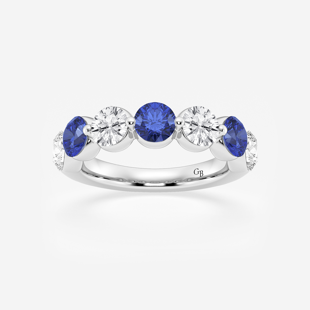 4.7 mm Round Cut Created Sapphire and 1 7/8 ctw Round Lab Grown Diamond Anniversary Band