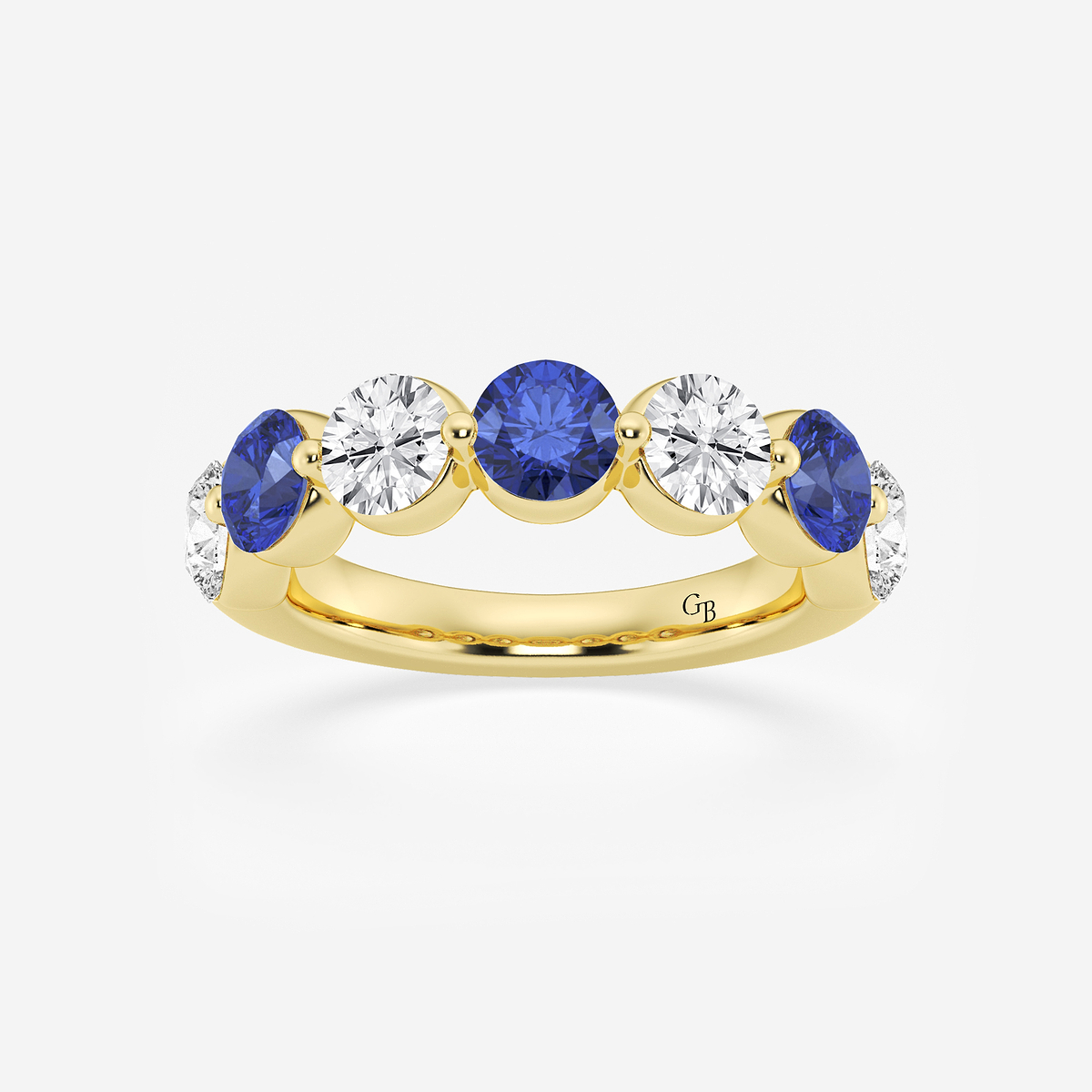4.7 mm Round Cut Created Sapphire and 1 7/8 ctw Round Lab Grown Diamond Anniversary Band