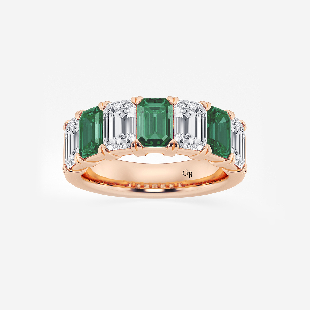6 x 4 mm Created Emerald and 2 7/8 ctw Emerald Lab Grown Diamond Anniversary Band