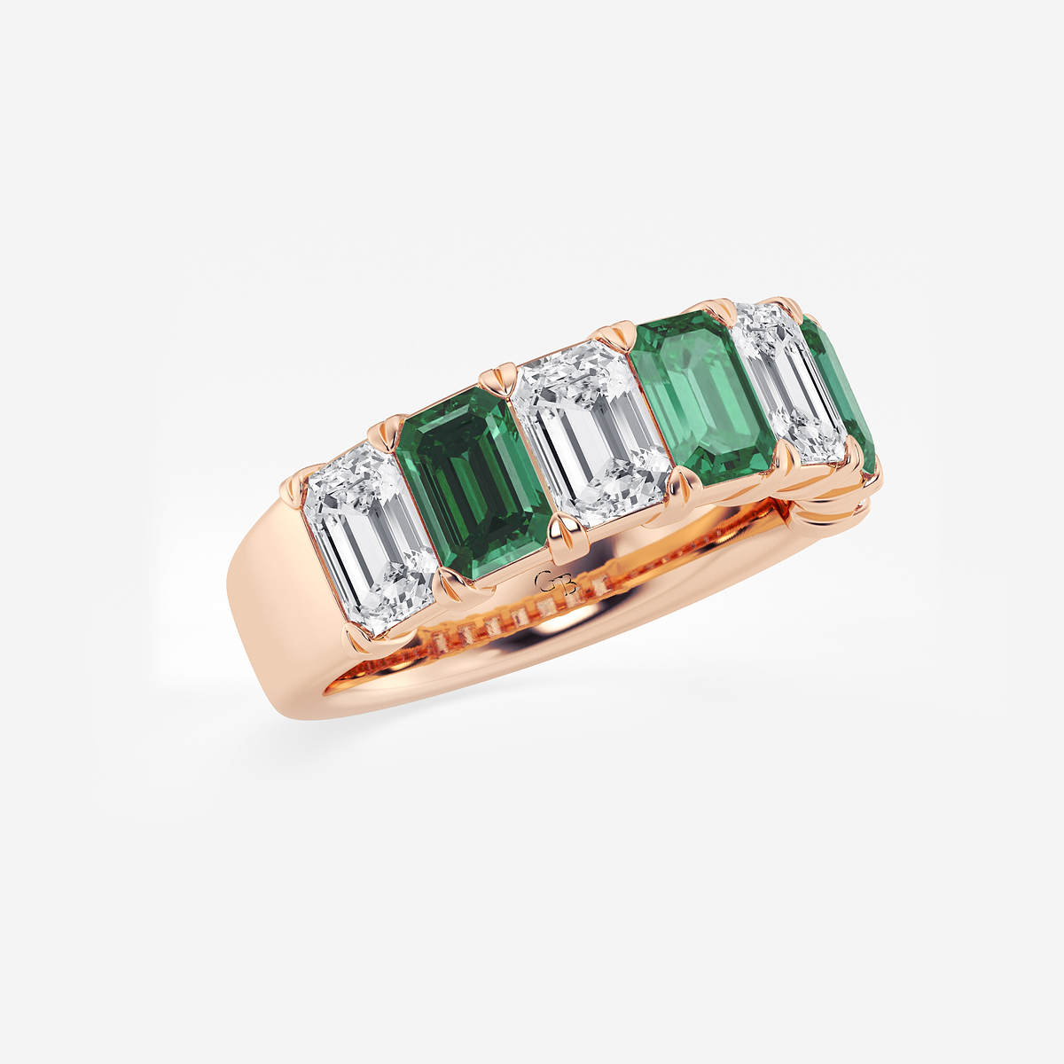 Additional Image 1 for  6 x 4 mm Created Emerald and 2 7/8 ctw Emerald Lab Grown Diamond Anniversary Band