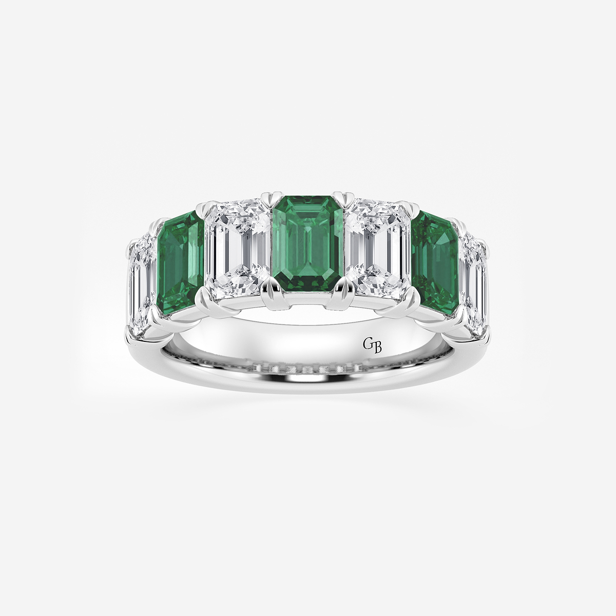 6 x 4 mm Created Emerald and 2 7/8 ctw Emerald Lab Grown Diamond Anniversary Band