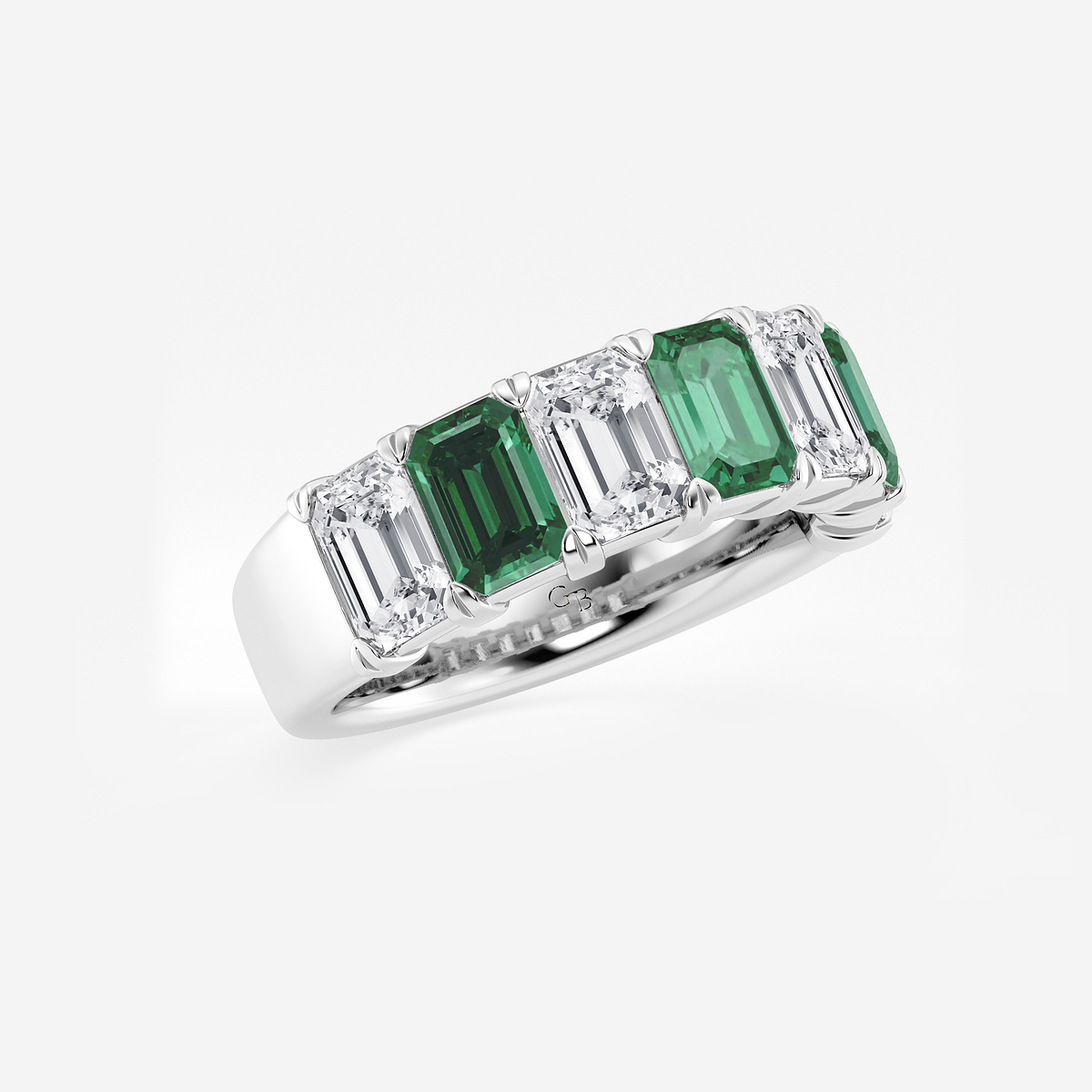 5.9x4.1 mm Created Emerald and 2 7/8 ctw Emerald Lab Grown Diamond Anniversary Band 14K White Gold