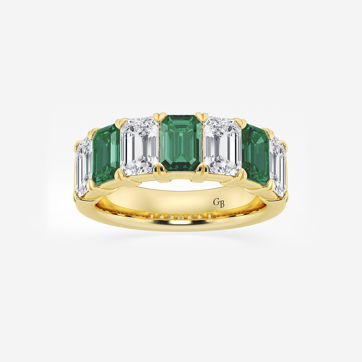 6 x 4 mm Created Emerald and 2 7/8 ctw Emerald Lab Grown Diamond Anniversary Band