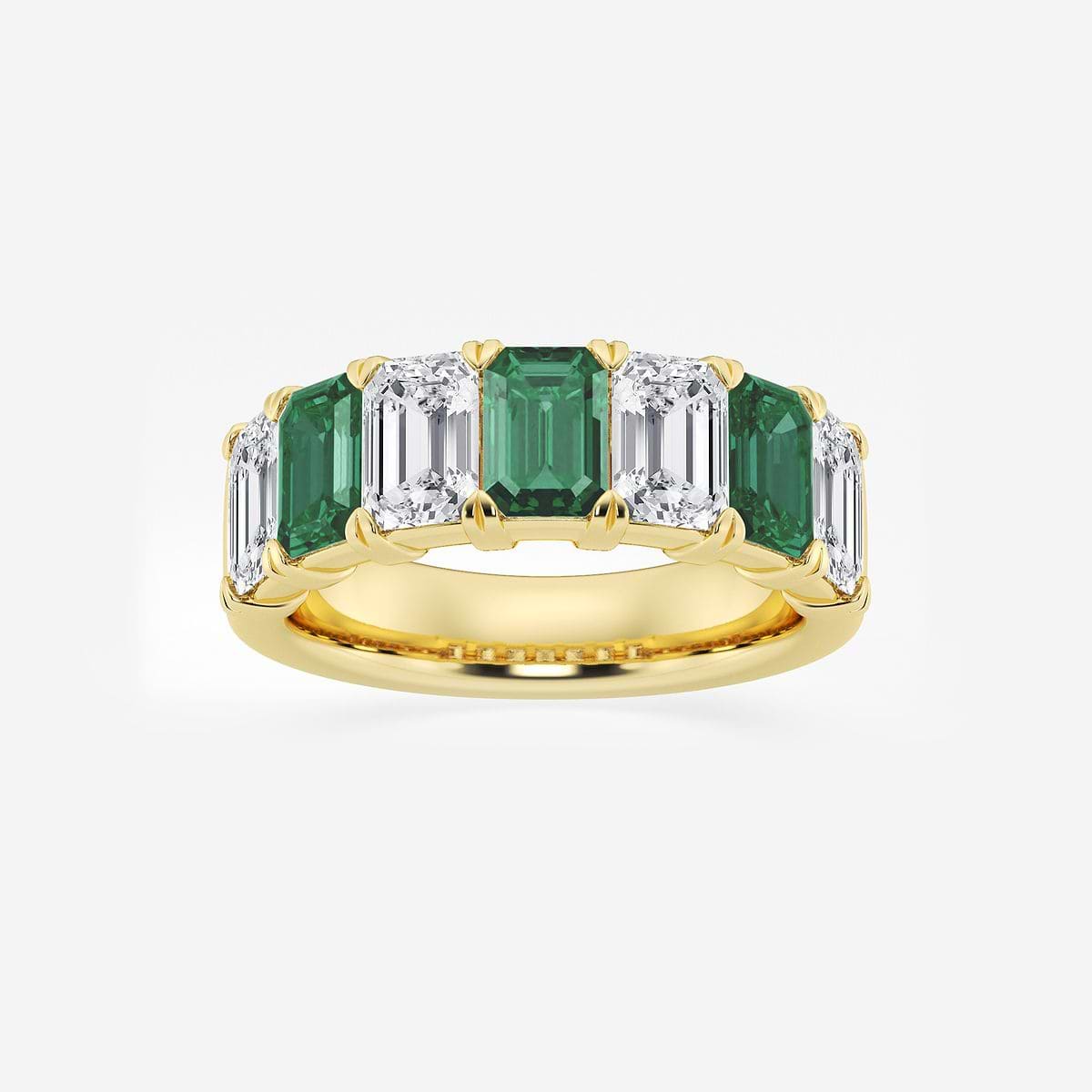 5.9x4.1 mm Created Emerald and 2 7/8 ctw Emerald Lab Grown Diamond Anniversary Band 14K Yellow Gold