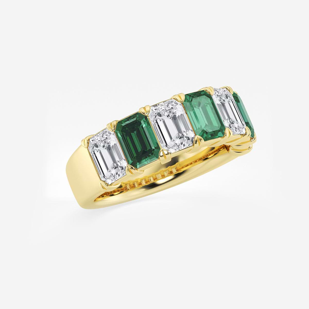 5.9x4.1 mm Created Emerald and 2 7/8 ctw Emerald Lab Grown Diamond Anniversary Band 14K Yellow Gold