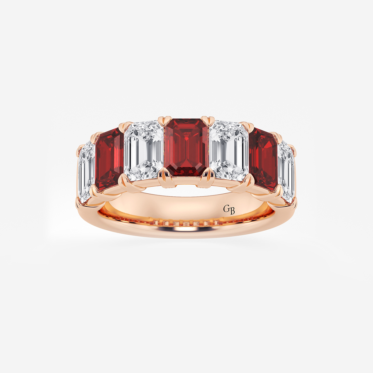 6 x 4 mm Emerald Cut Created Ruby and 2 7/8 ctw Emerald Lab Grown Diamond Anniversary Band