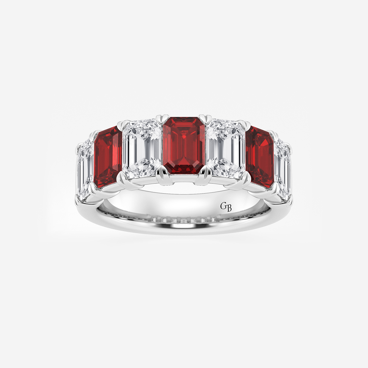 6 x 4 mm Emerald Cut Created Ruby and 2 7/8 ctw Emerald Lab Grown Diamond Anniversary Band