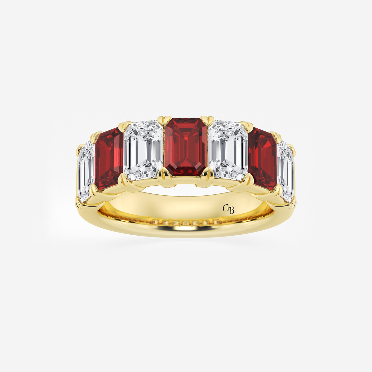 6 x 4 mm Emerald Cut Created Ruby and 2 7/8 ctw Emerald Lab Grown Diamond Anniversary Band