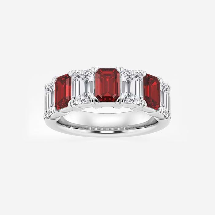 5.9x4.1 mm Emerald Cut Created Sapphire and 2 7/8 ctw Emerald Lab Grown Diamond Anniversary Band Platinum
