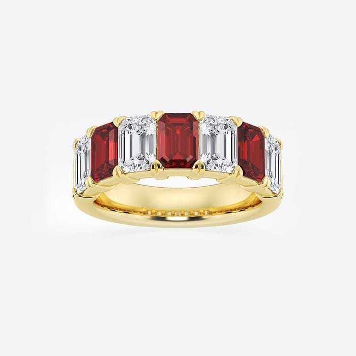 5.9x4.1 mm Created Emerald and 2 7/8 ctw Emerald Lab Grown Diamond Anniversary Band 14K Yellow Gold