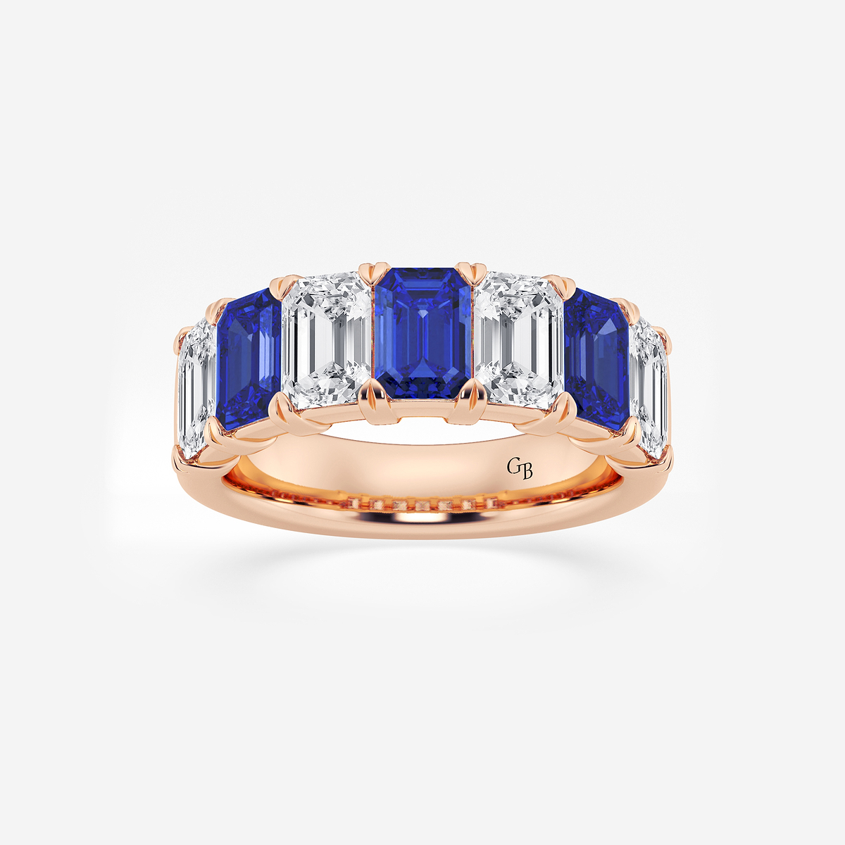 6 x 4 mm Emerald Cut Created Sapphire and 2 7/8 ctw Emerald Lab Grown Diamond Anniversary Band