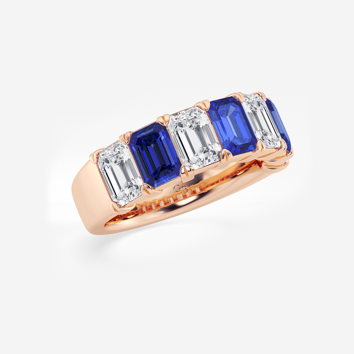 Additional Image 1 for  6 x 4 mm Emerald Cut Created Sapphire and 2 7/8 ctw Emerald Lab Grown Diamond Anniversary Band